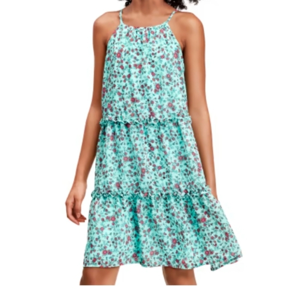 The Children's Place Girls Teal Chiffon 2 Tiered Sleeveless Summer Dress Size 16 - Picture 1 of 13